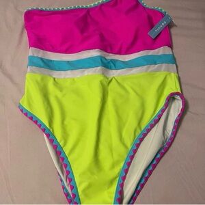 Popvil Neon Colorblock One-Piece Swimsuit - Pink & Lime